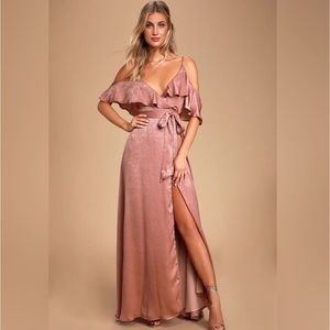 Lulus Ruffle Off Shoulder Mauve Wrap Maxi Dress